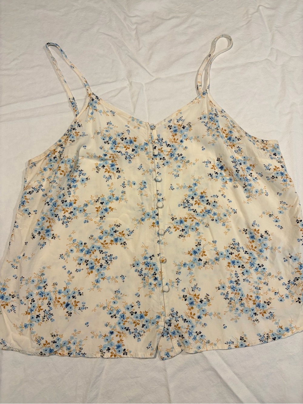 Old Navy Cream Floral Button-Front Spaghetti-Strap Tank